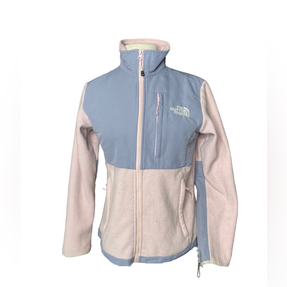 The North Face Sherpa full zip jacket, pink/gray SZ Small, 3 zip pockets - Picture 1 of 12